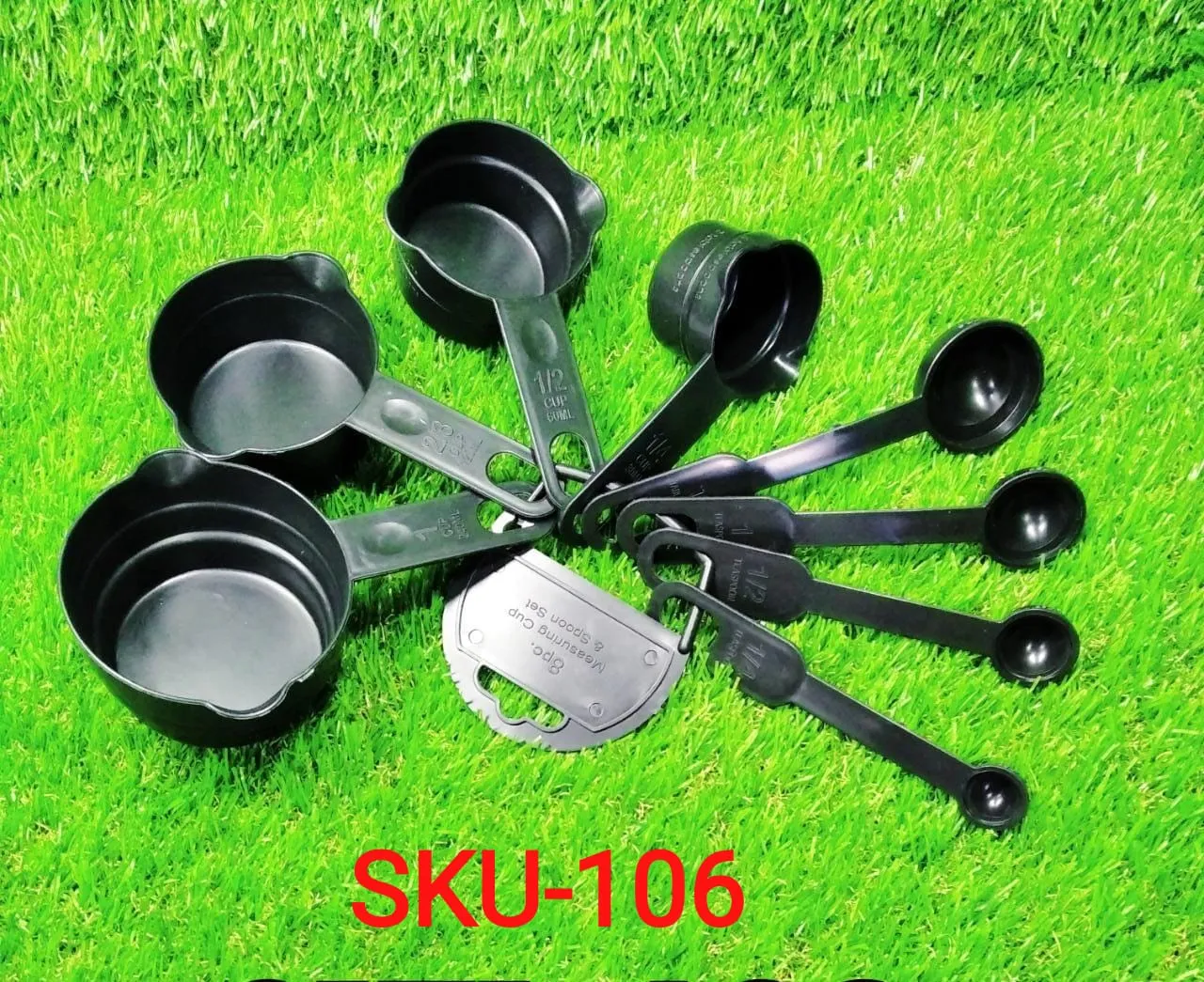 106 Plastic Measuring Cups and Spoons (8 Pcs, Black)