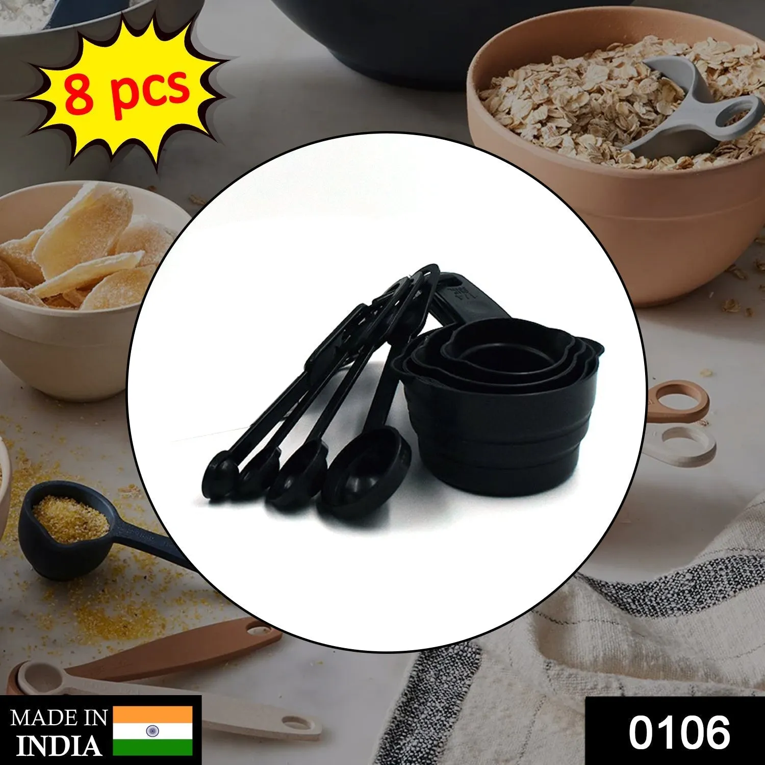106 Plastic Measuring Cups and Spoons (8 Pcs, Black)