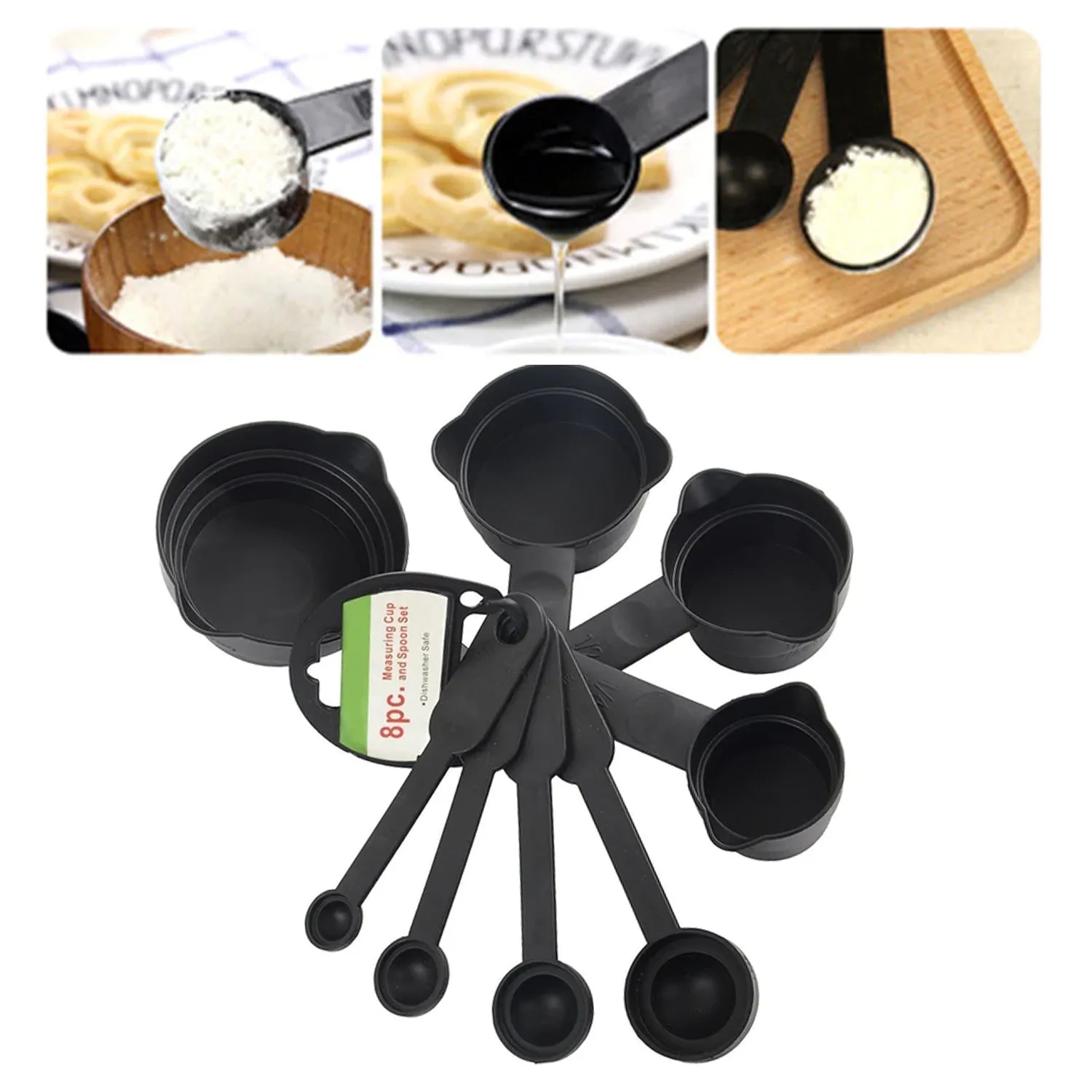 106 Plastic Measuring Cups and Spoons (8 Pcs, Black)
