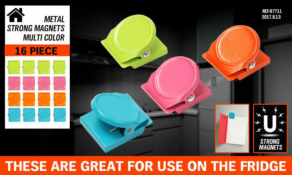 16Pc Magnetic Spring Clamps | Refrigerator Clips | Note Holders for Fridge