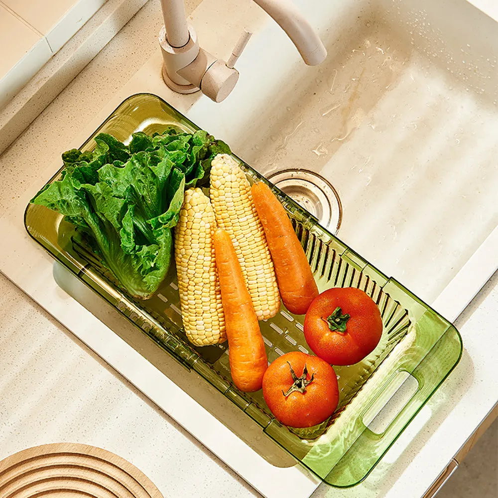 2-Pack Retractable Dish Drying Rack Basket | Drainer Over The Sink (Green)
