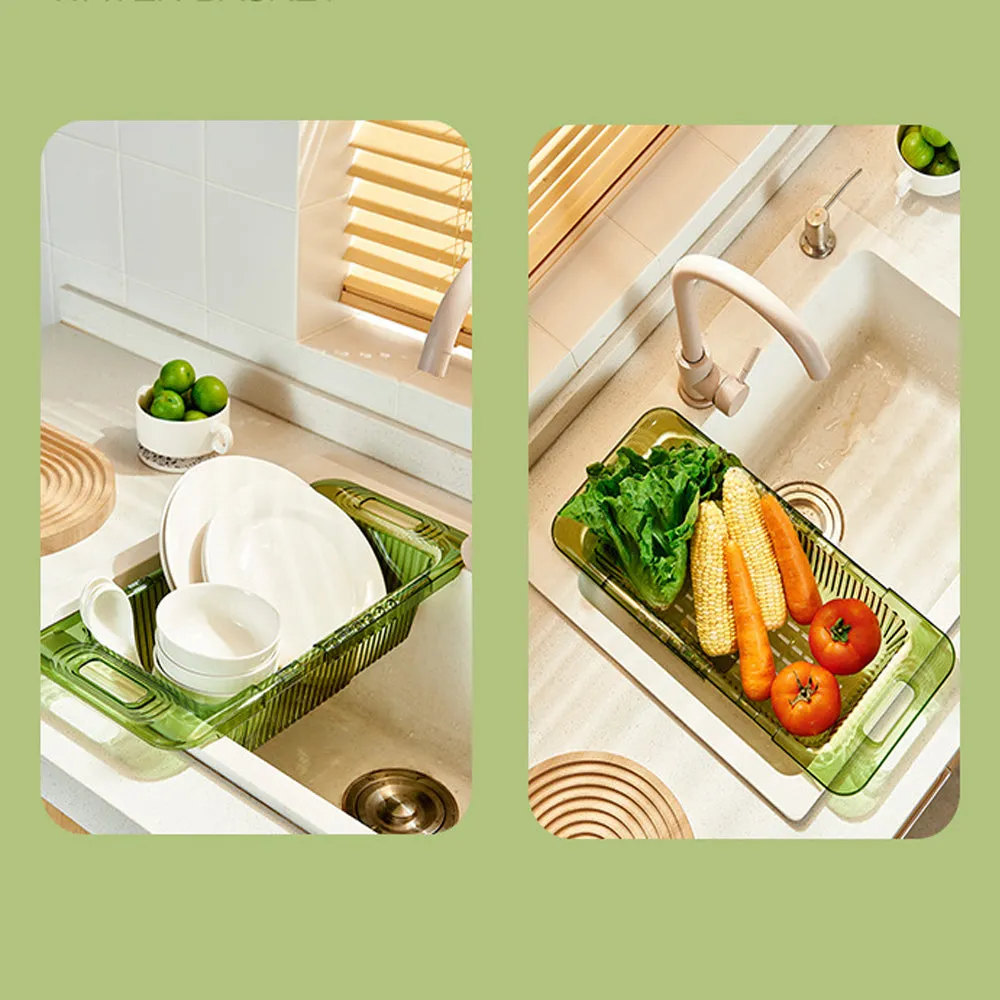 2-Pack Retractable Dish Drying Rack Basket | Drainer Over The Sink (Green)