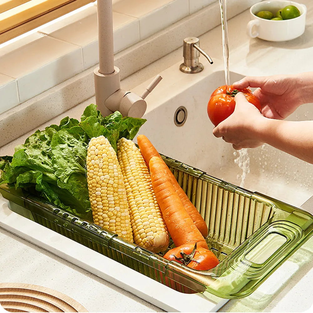 2-Pack Retractable Dish Drying Rack Basket | Drainer Over The Sink (Green)