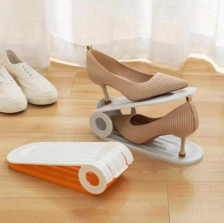 2 PCS | Adjustable Shoe Slot Organizer | Orange | Space-Saving Shoe Storage | Closet & Shelf Solution