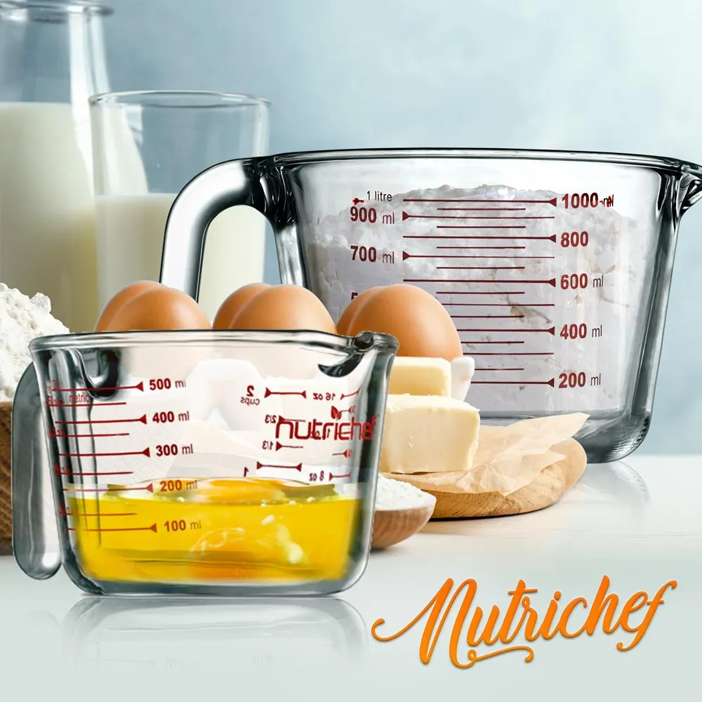 2 Pcs. High Borosilicate Glass Measuring Cup With Customized Decal Scale, 500 Ml And 1000 Ml