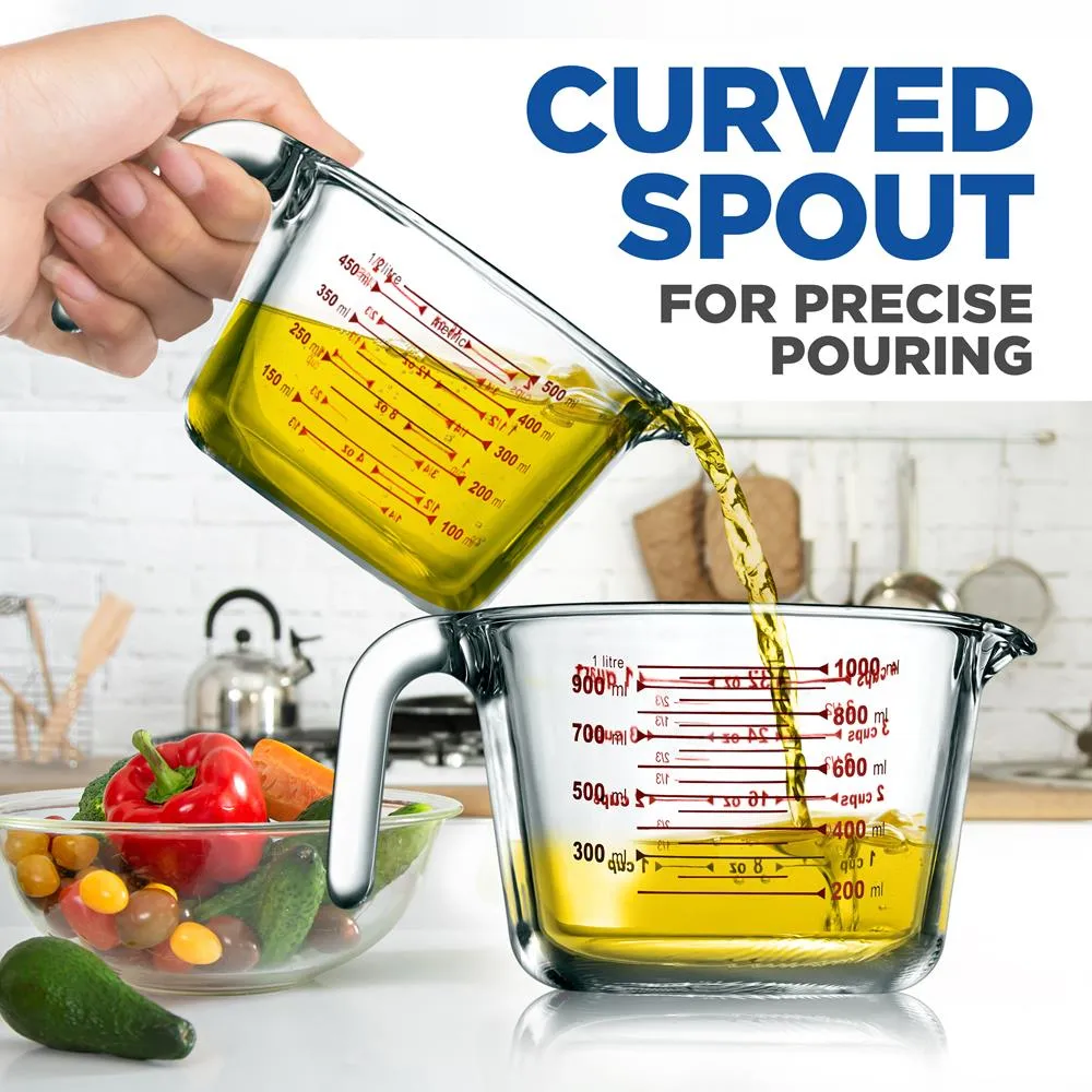 2 Pcs. High Borosilicate Glass Measuring Cup With Customized Decal Scale, 500 Ml And 1000 Ml
