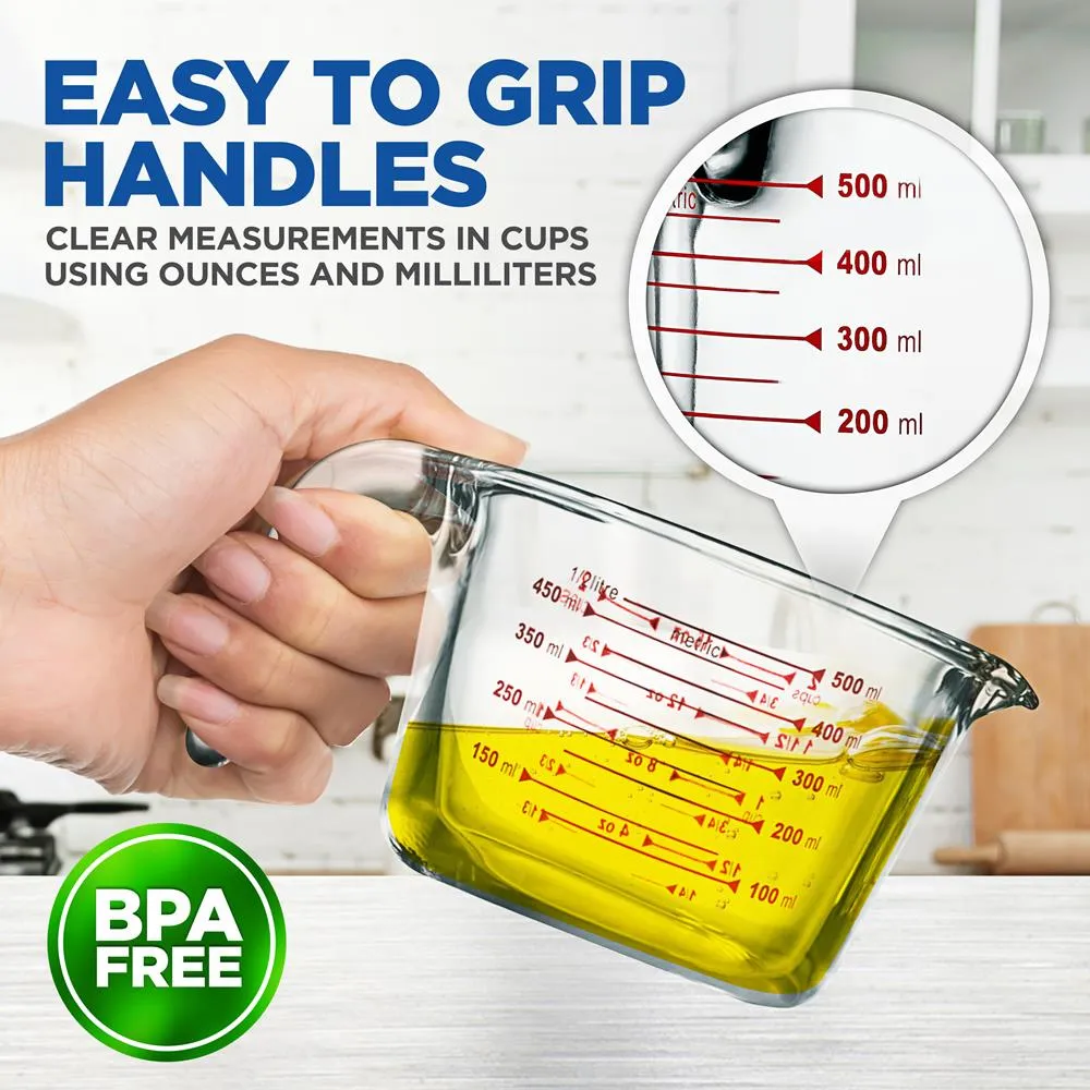 2 Pcs. High Borosilicate Glass Measuring Cup With Customized Decal Scale, 500 Ml And 1000 Ml