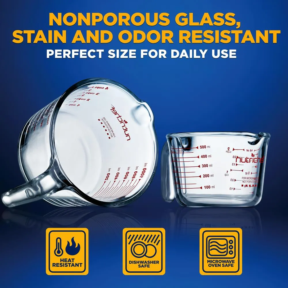 2 Pcs. High Borosilicate Glass Measuring Cup With Customized Decal Scale, 500 Ml And 1000 Ml