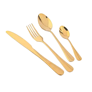 24-Piece Gold Cutlery Set | Stainless Steel | Household Knife, Fork, Spoon | Kitchen Storage Rack | Dinner Service