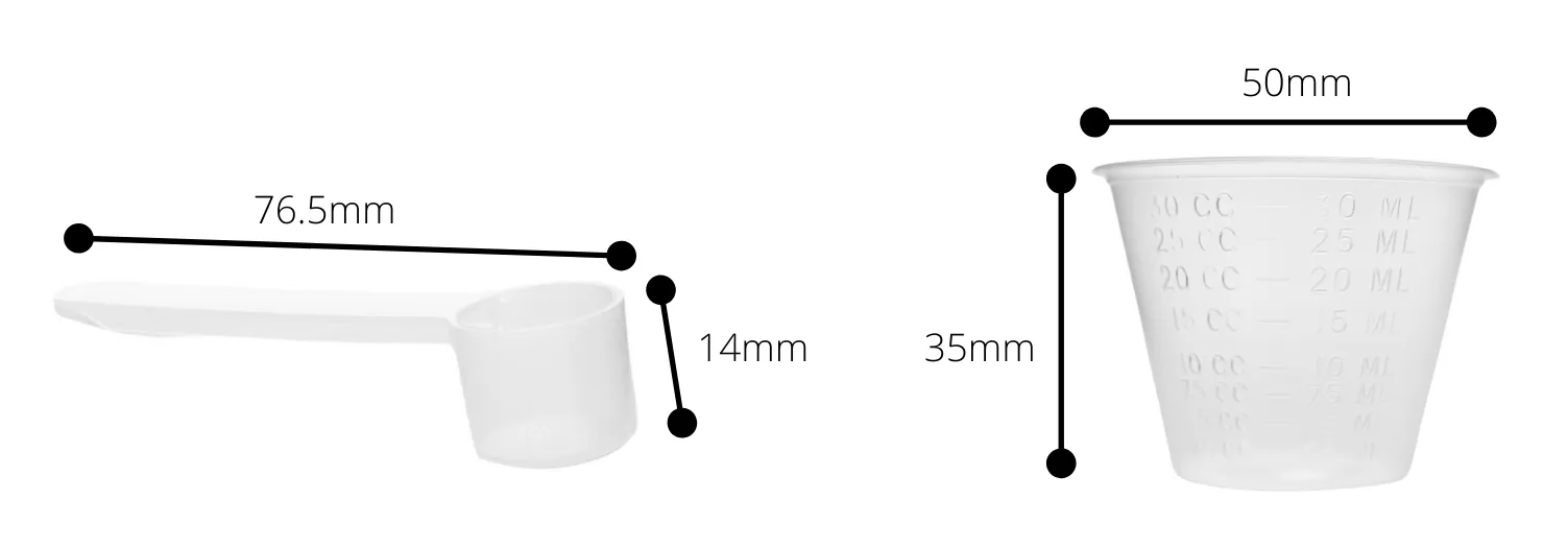 5PK Cup and Scoop Set - 25mL Cups & 2.5mL Scoops - Polypropylene
