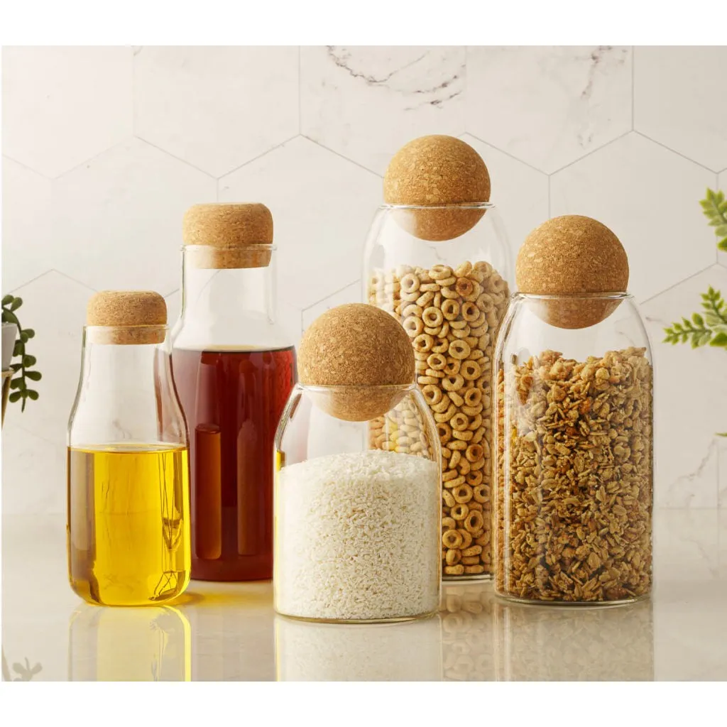 Aqua Glass Canister Jar 560ml with Cork Ball Lid 27157
