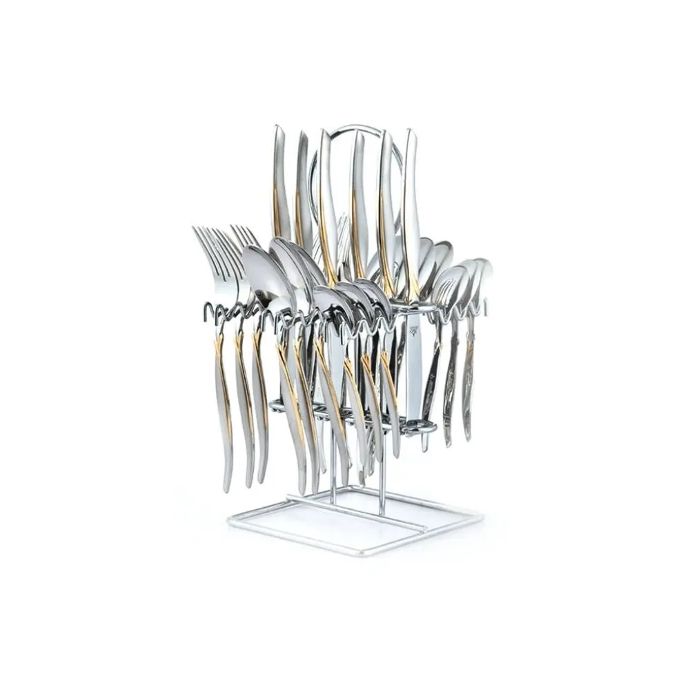 Arshia Gold Cutlery  24PC  Set with Stand
