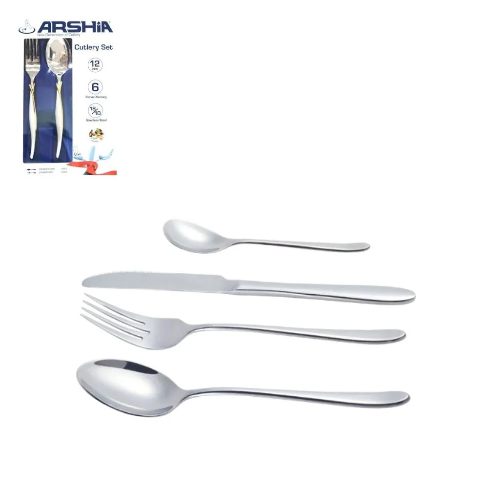Arshia Silver Dinner Spoon and Fork Cutlery 12pc Set