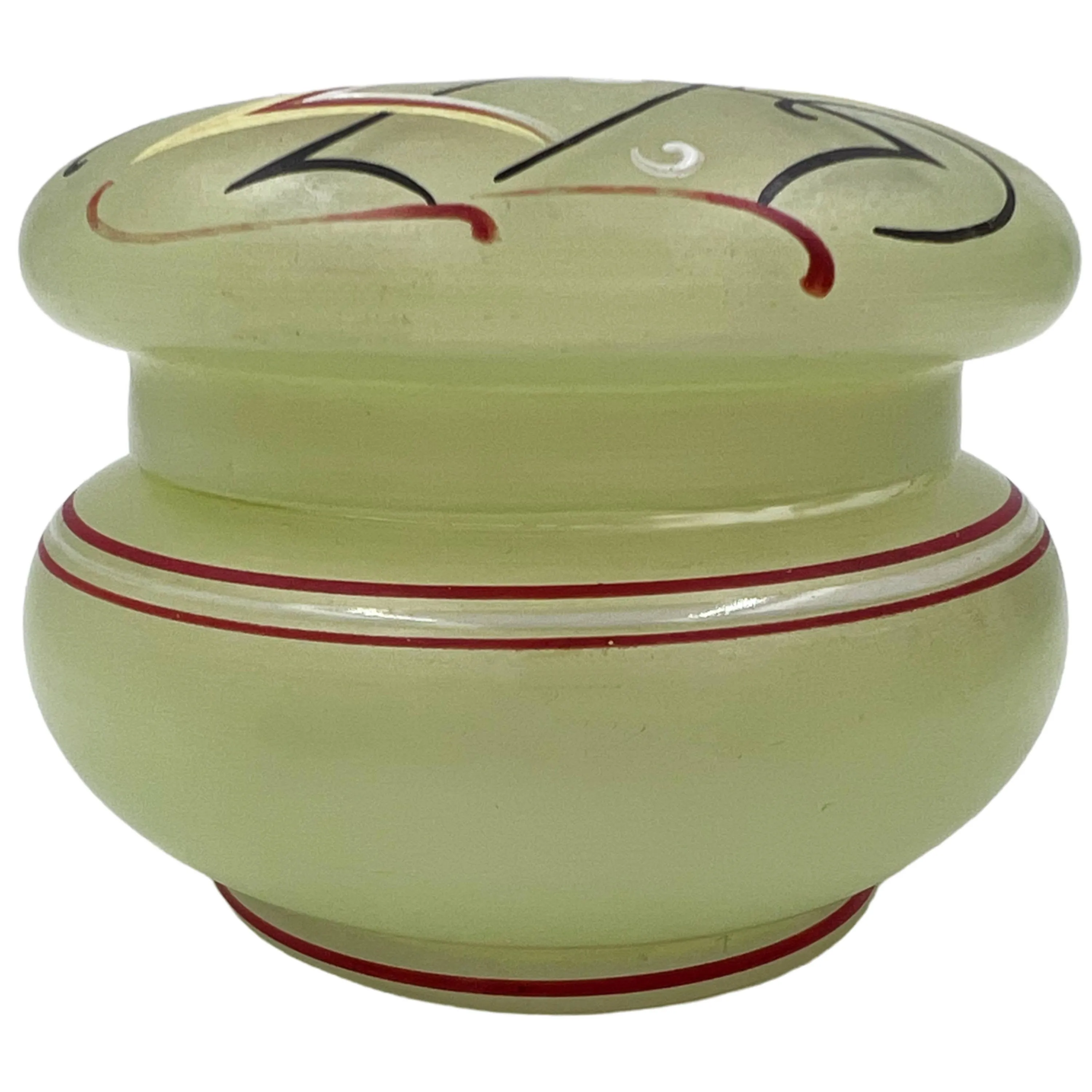 Art Deco Glass Powder Jar Enamel Painted Bauhaus Inspired Bird