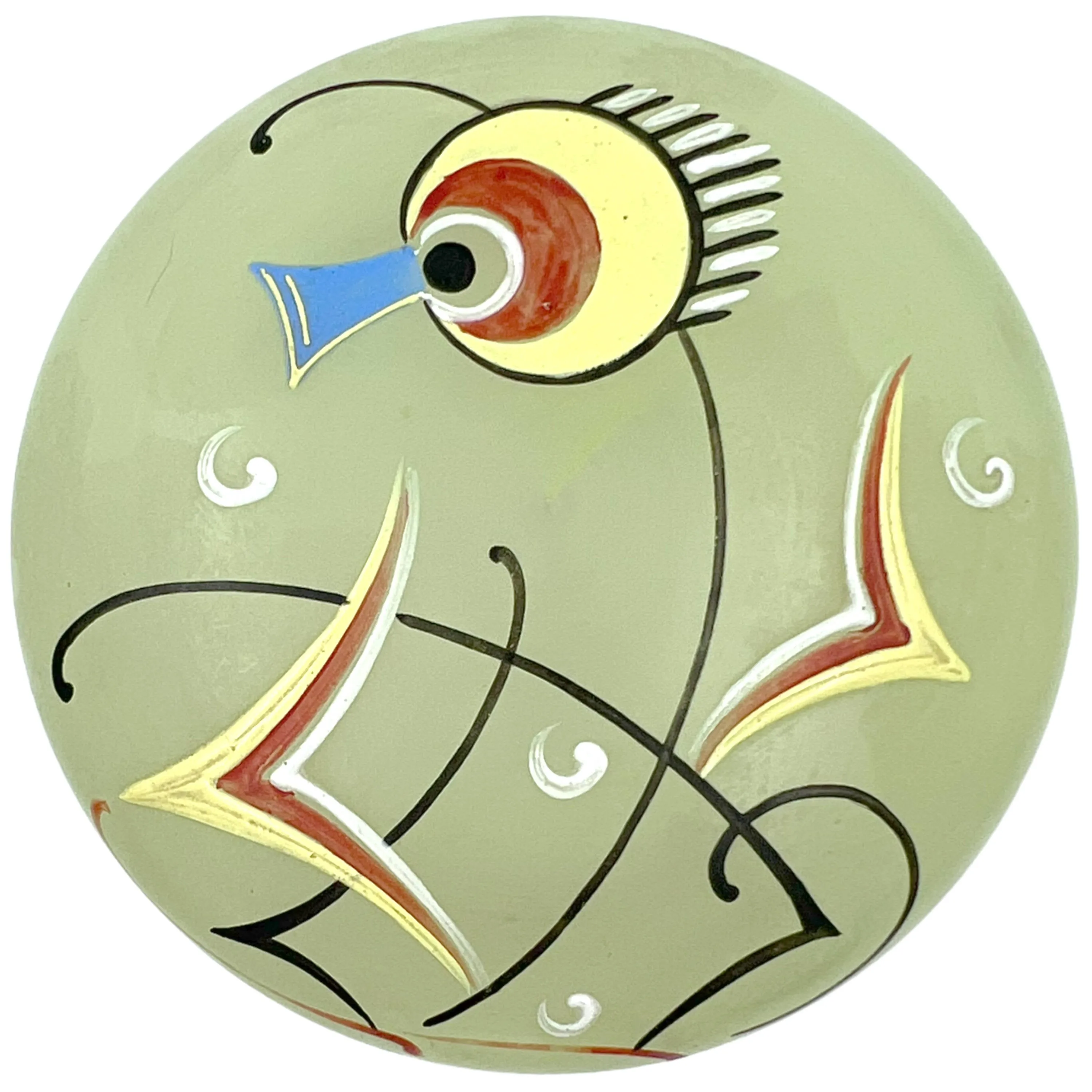 Art Deco Glass Powder Jar Enamel Painted Bauhaus Inspired Bird