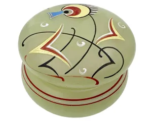 Art Deco Glass Powder Jar Enamel Painted Bauhaus Inspired Bird