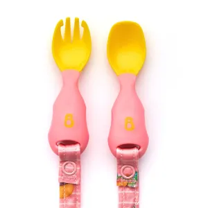 Bibado Handi Cutlery - Attachable Weaning Cutlery Set Teddy Bear Pink
