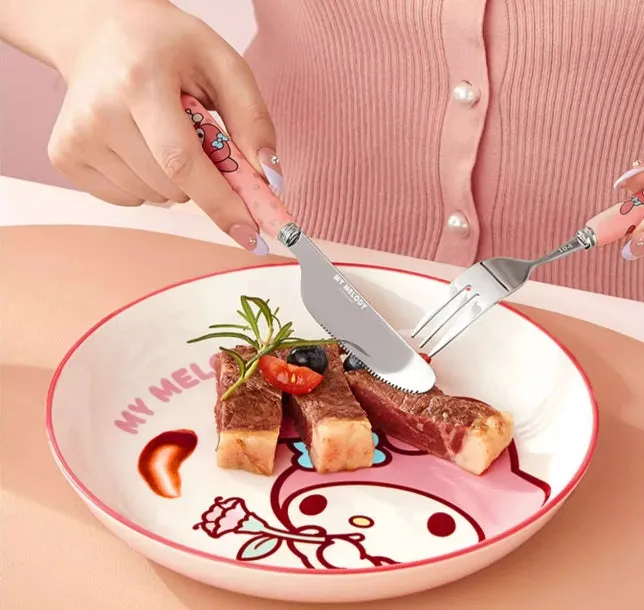 Cartoon Ceramic Stainless Steel Cutlery Set