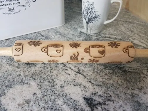 Coco, Hot Chocolate, Coffee, Snowflakes, Winter, Christmas, Texture, Embossed, Engraved, Wooden Rolling Pin, Cookie Stamp, pottery