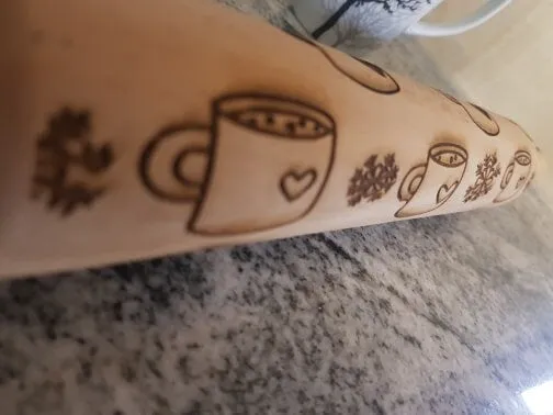 Coco, Hot Chocolate, Coffee, Snowflakes, Winter, Christmas, Texture, Embossed, Engraved, Wooden Rolling Pin, Cookie Stamp, pottery