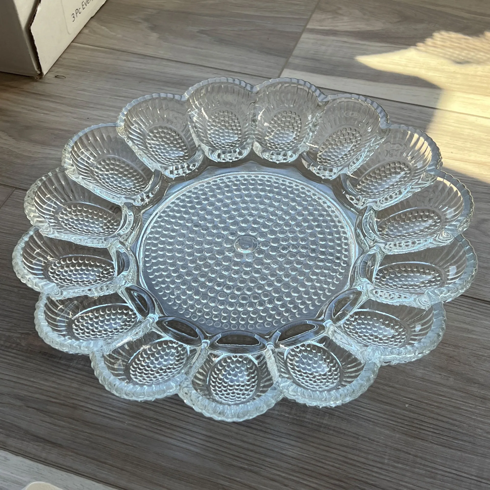 Deviled Egg Plate by Indiana Glass, Serves 15, Clear Hobnail, 11.25" Round