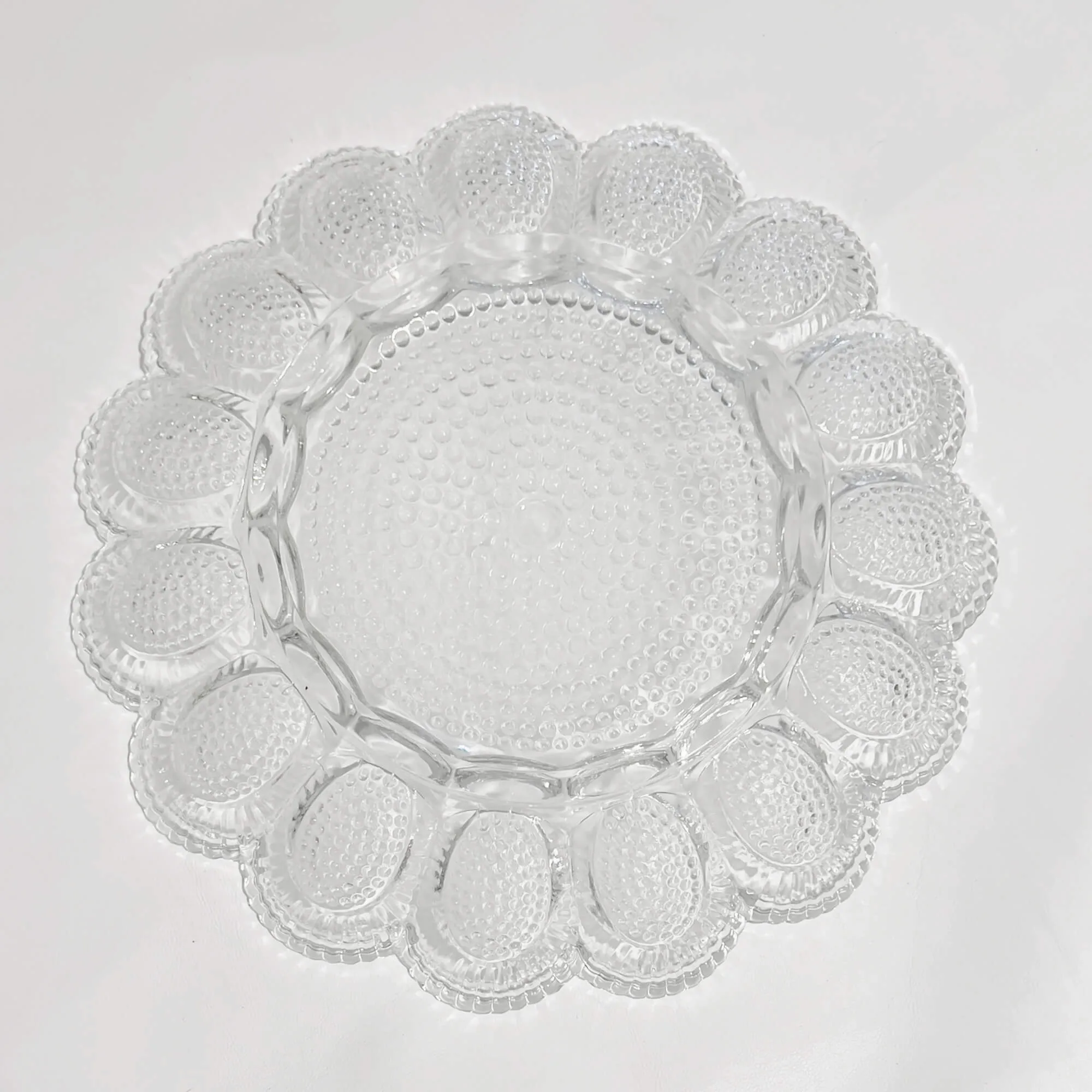 Deviled Egg Plate by Indiana Glass, Serves 15, Clear Hobnail, 11.25" Round
