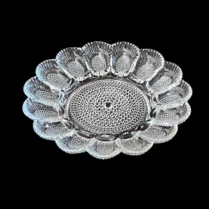 Deviled Egg Plate by Indiana Glass, Serves 15, Clear Hobnail, 11.25" Round
