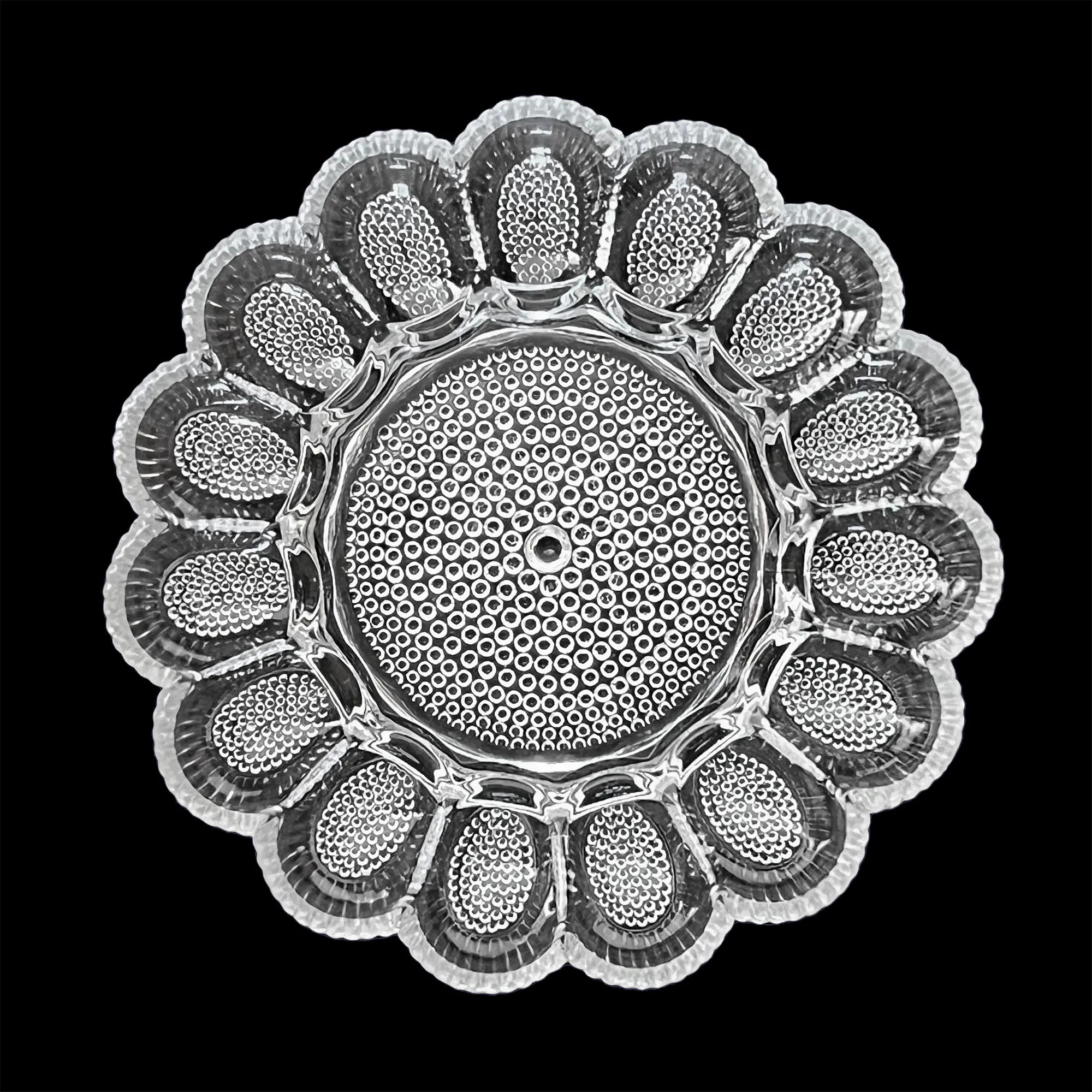 Deviled Egg Plate by Indiana Glass, Serves 15, Clear Hobnail, 11.25" Round