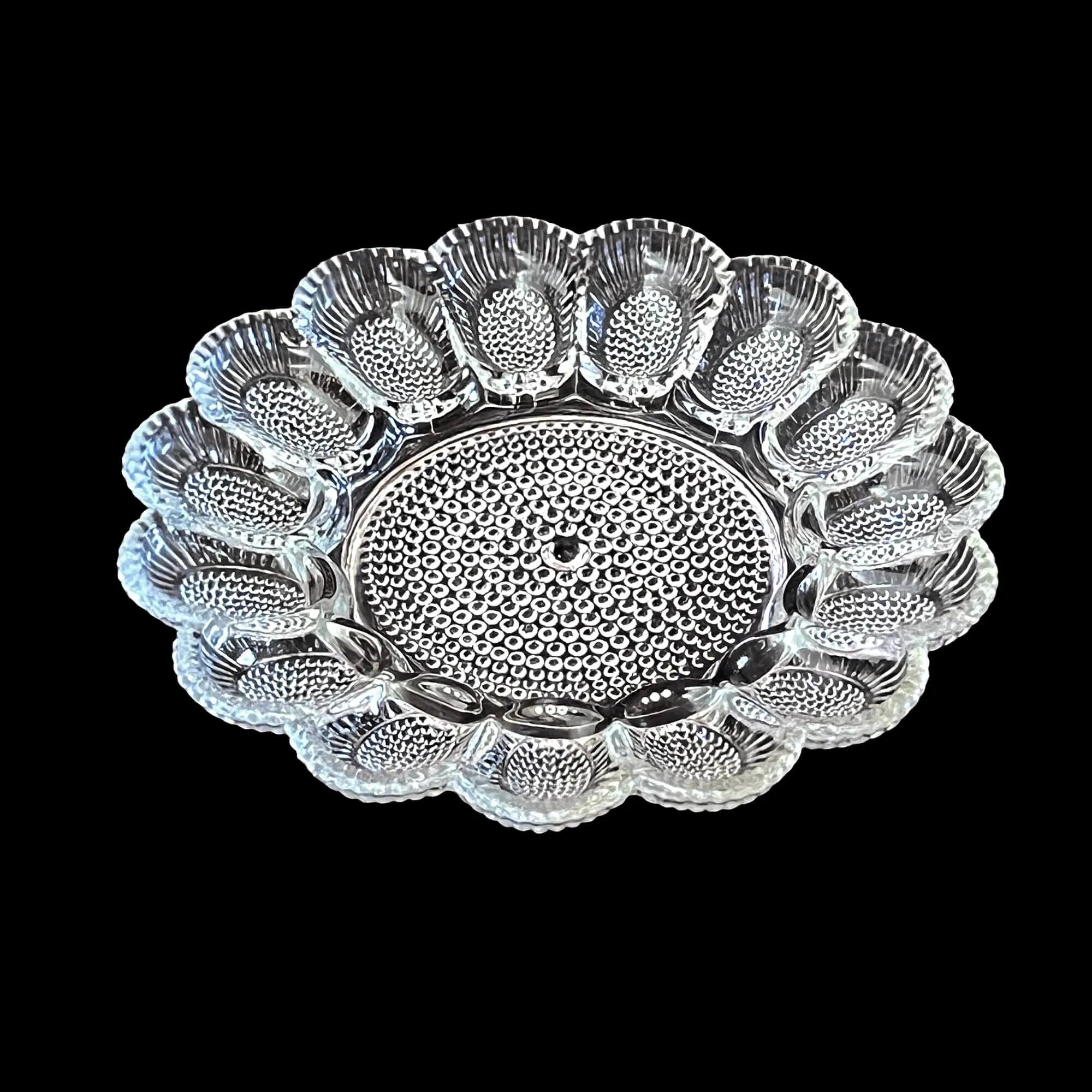Deviled Egg Plate by Indiana Glass, Serves 15, Clear Hobnail, 11.25" Round