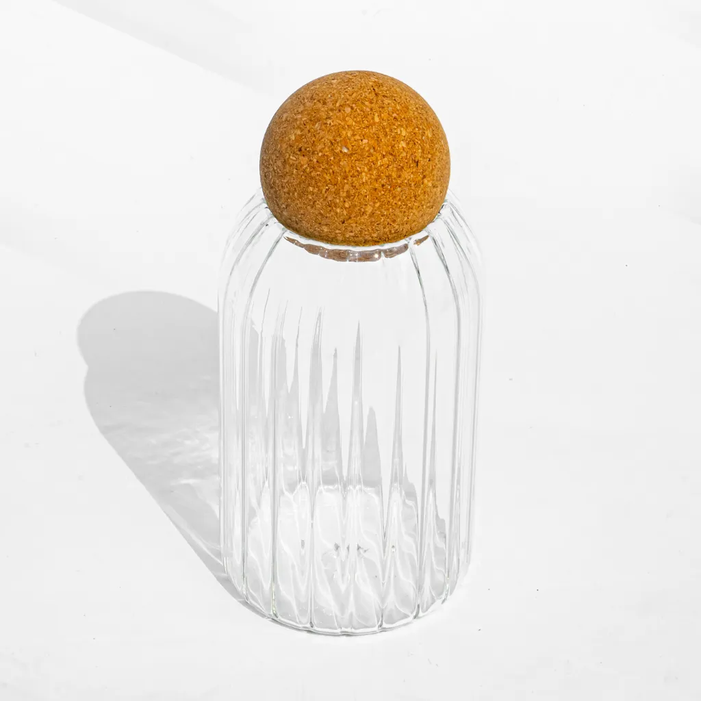 Fluted Storage Glass with Cork lid (750 ml)