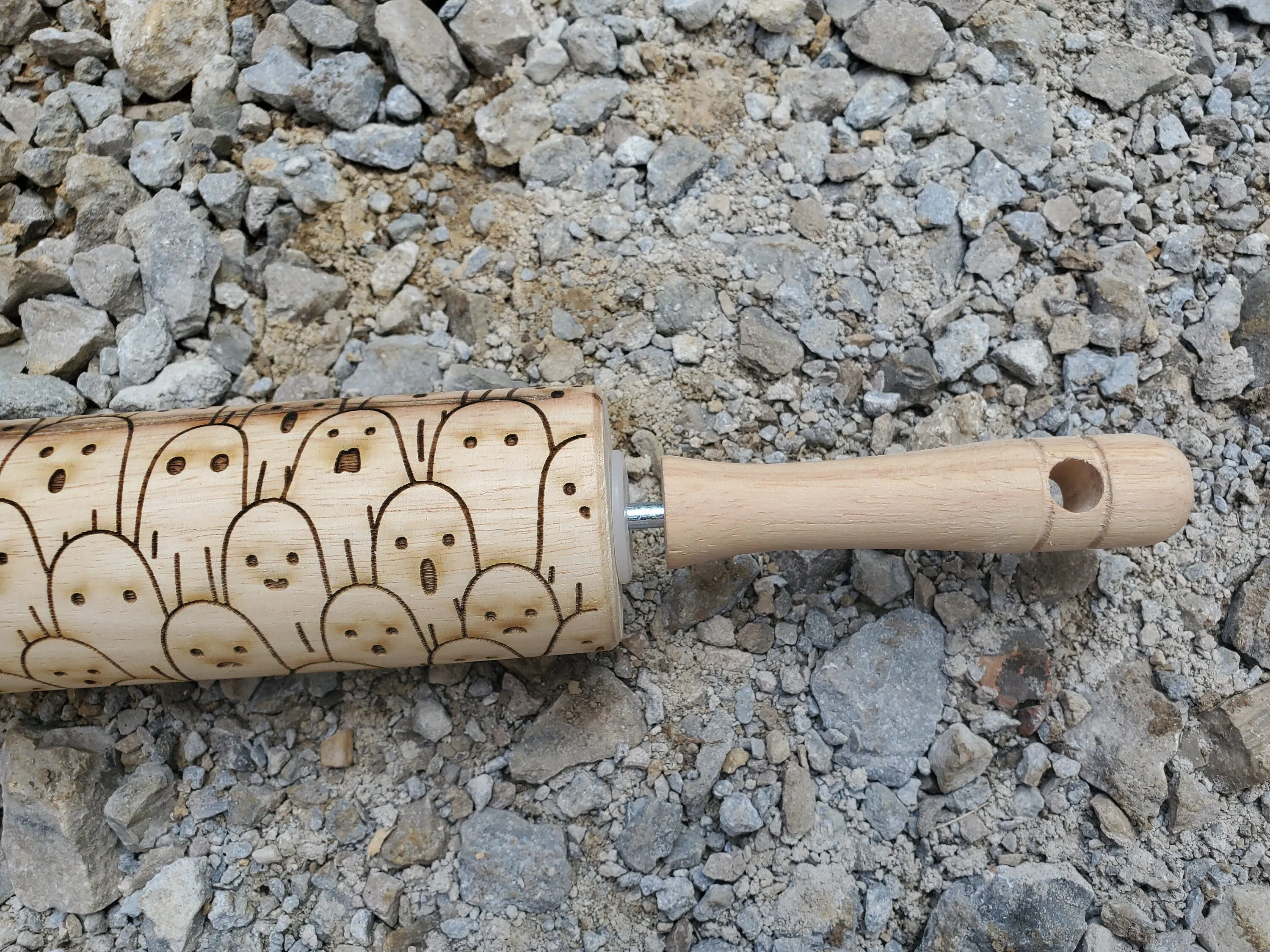 Ghost, Ghoul, Spirit, Halloween, Friendly, Rolling Pin, Texture, Embossed, Engraved, Wooden, Cookie Stamp, Laser, Pottery