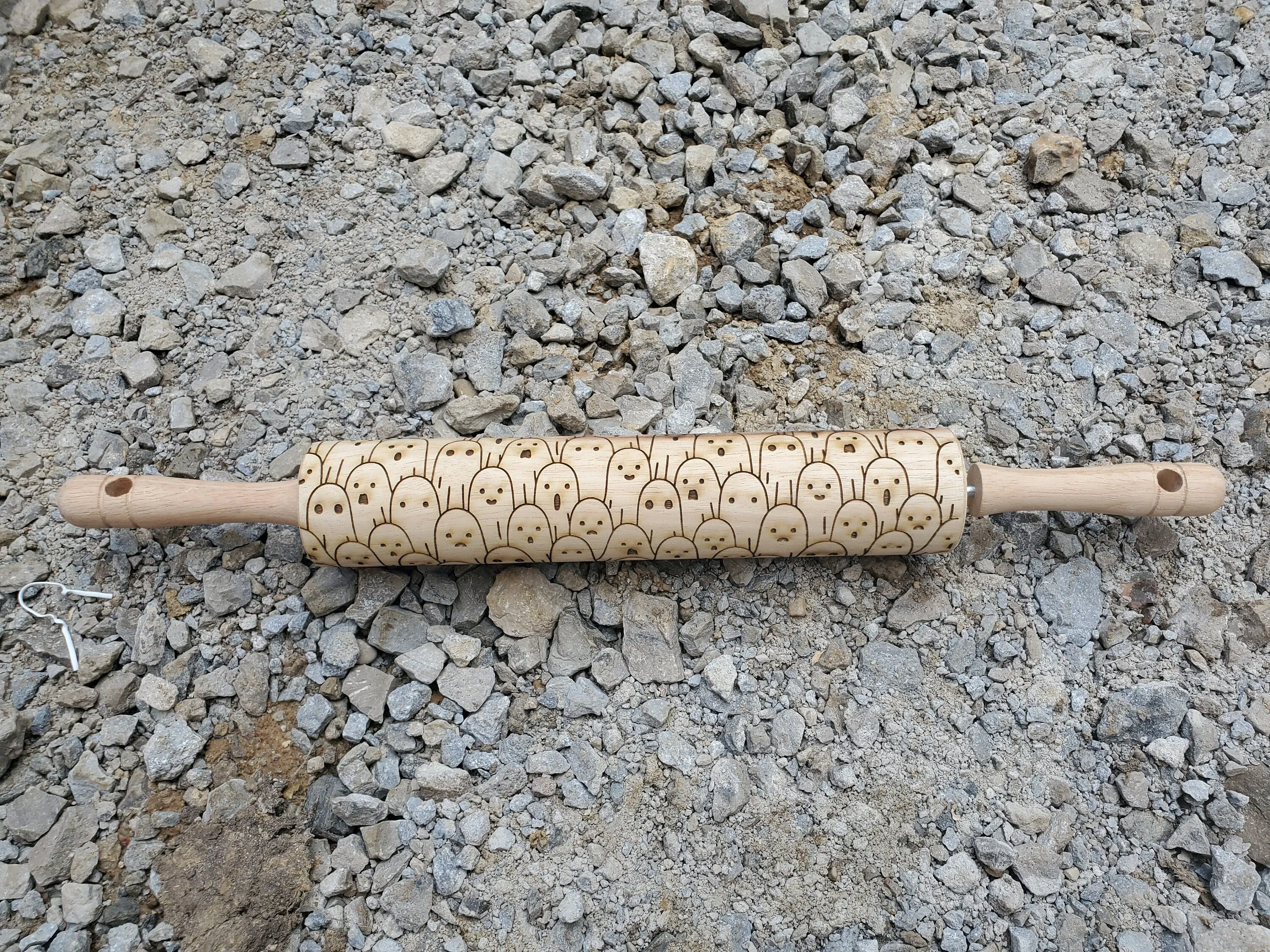 Ghost, Ghoul, Spirit, Halloween, Friendly, Rolling Pin, Texture, Embossed, Engraved, Wooden, Cookie Stamp, Laser, Pottery