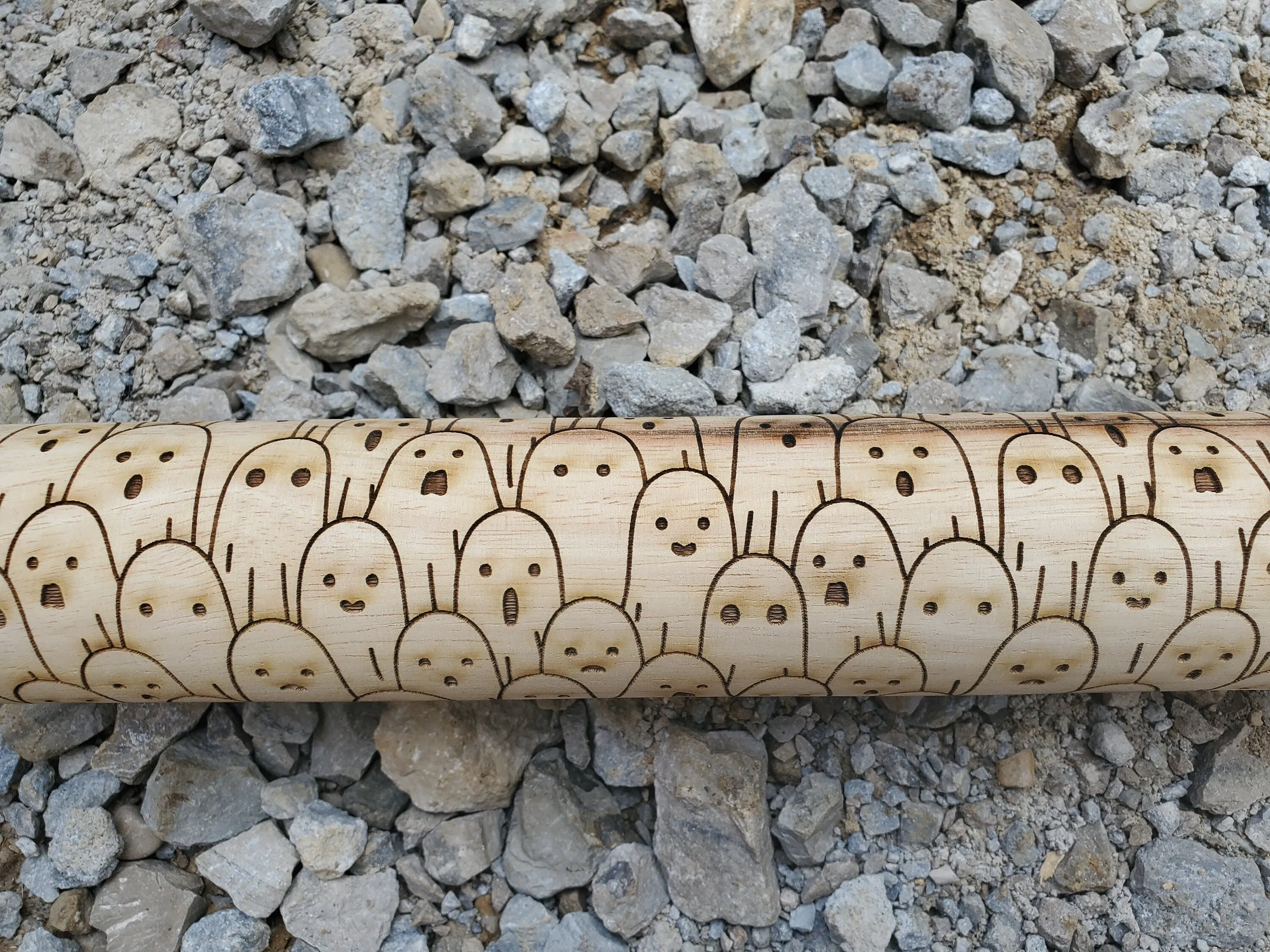 Ghost, Ghoul, Spirit, Halloween, Friendly, Rolling Pin, Texture, Embossed, Engraved, Wooden, Cookie Stamp, Laser, Pottery