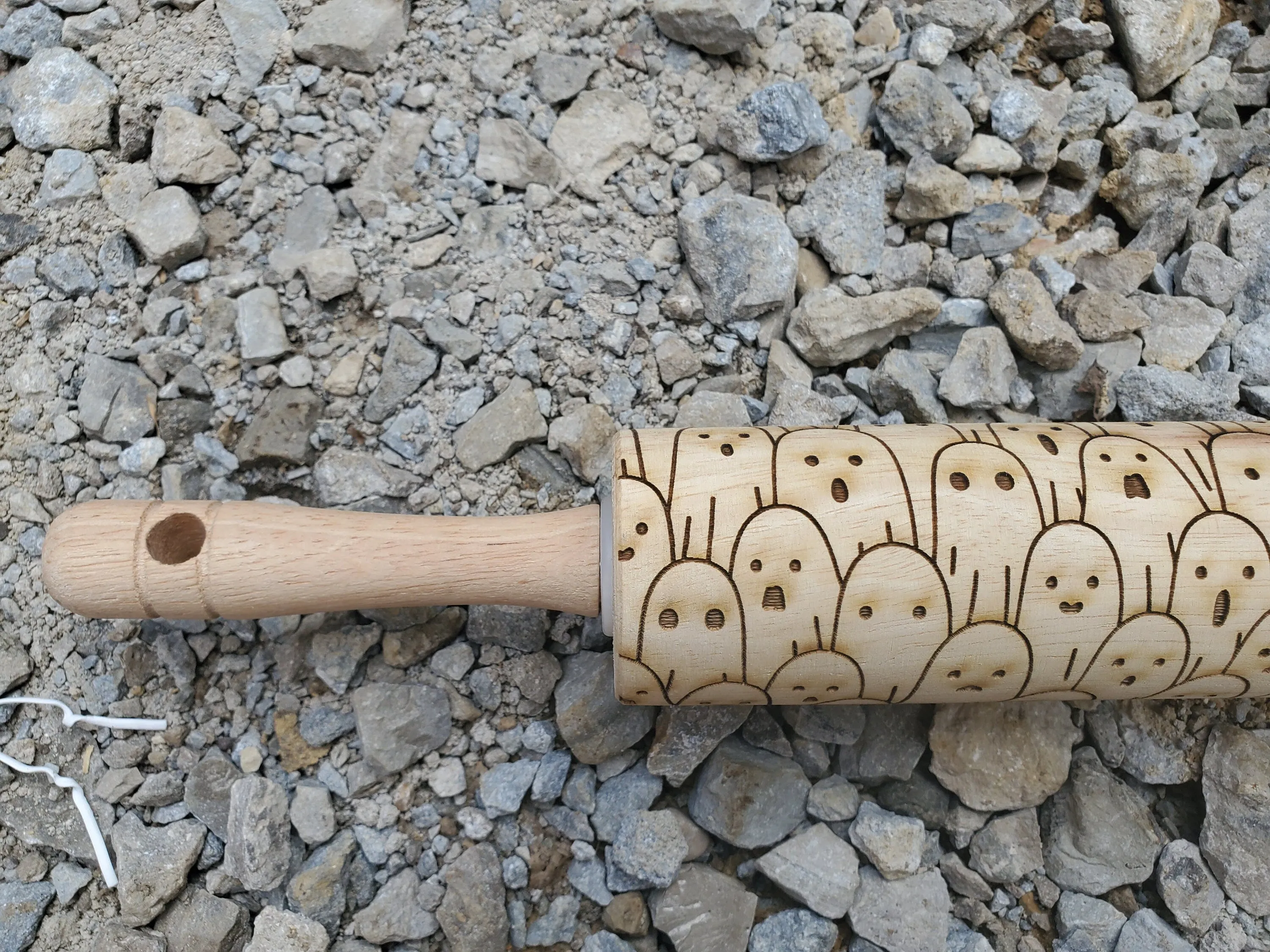 Ghost, Ghoul, Spirit, Halloween, Friendly, Rolling Pin, Texture, Embossed, Engraved, Wooden, Cookie Stamp, Laser, Pottery