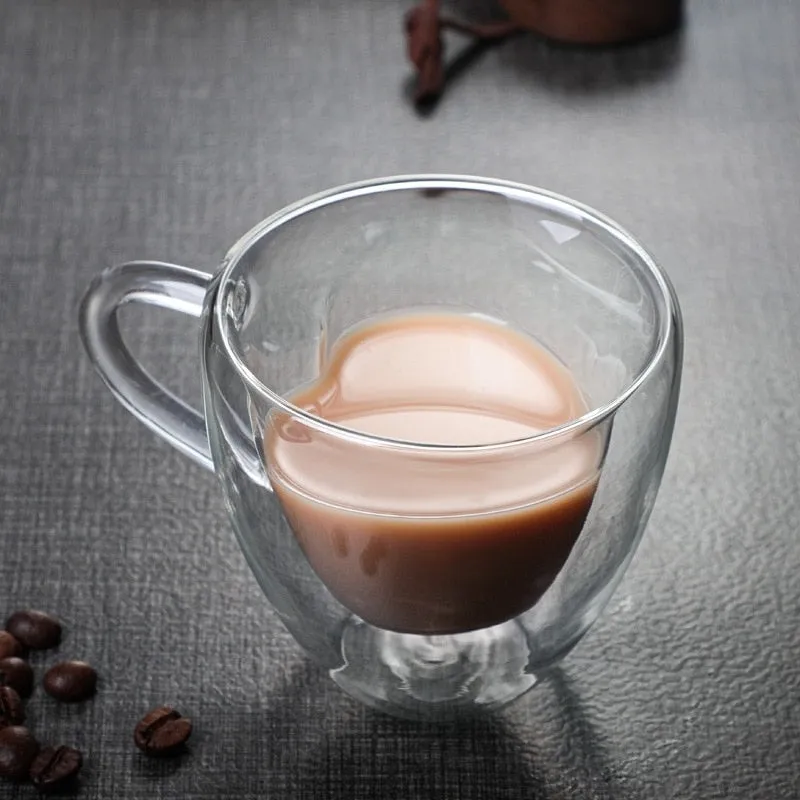 Heart Love Shaped Glass Mug Double Wall Coffee Mugs Insulated Tea Milk Lemon Juice Water Cup Heat Resistant Drinkware Lover Gift