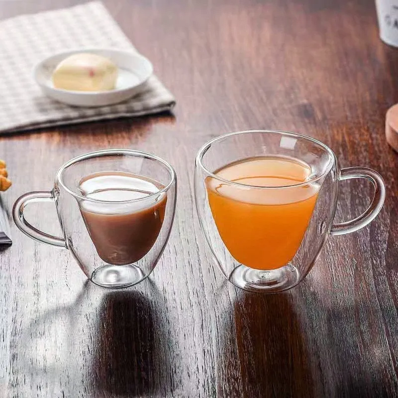 Heart Love Shaped Glass Mug Double Wall Coffee Mugs Insulated Tea Milk Lemon Juice Water Cup Heat Resistant Drinkware Lover Gift