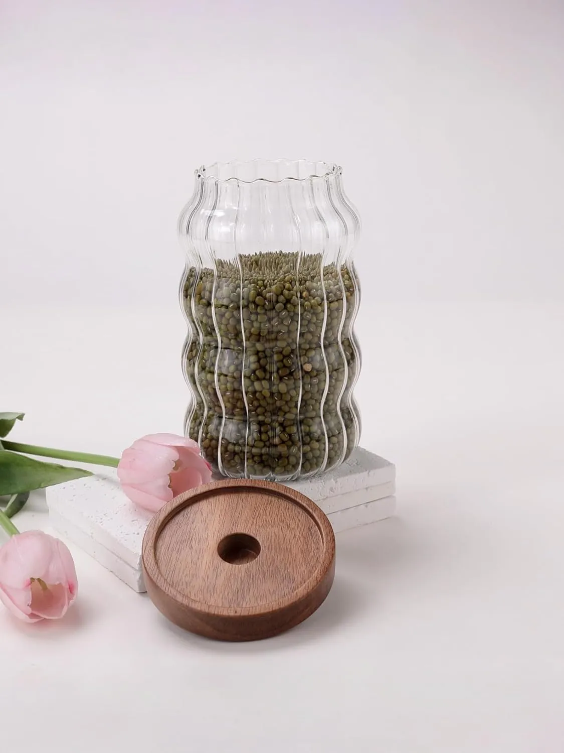 Homestic Borosilicate Glass Jar with Acacia Lid | Kitchen Organizer Items & Storage | Multi-utility, Leakproof, Airtight Storage Jar for Cookies, Snacks, Tea, Coffee, Sugar | Set of 2 (750ml)