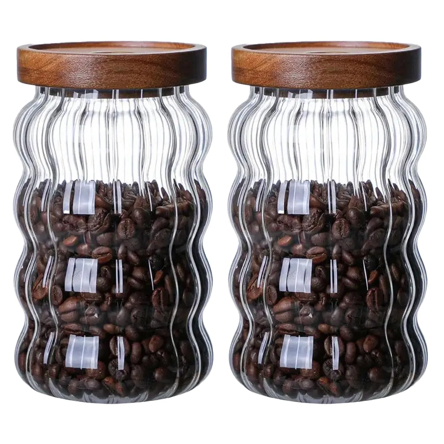 Homestic Borosilicate Glass Jar with Acacia Lid | Kitchen Organizer Items & Storage | Multi-utility, Leakproof, Airtight Storage Jar for Cookies, Snacks, Tea, Coffee, Sugar | Set of 2 (750ml)
