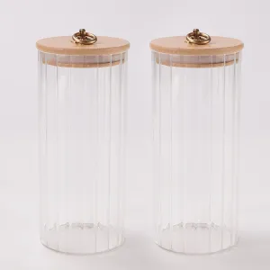 Homestic Borosilicate Glass Jar with Bamboo Lid | Kitchen Organizer Items & Storage | Multi-utility, Leakproof, Airtight Storage Jar for Cookies, Snacks, Tea, Coffee, Sugar | Set of 2 (1125ml)