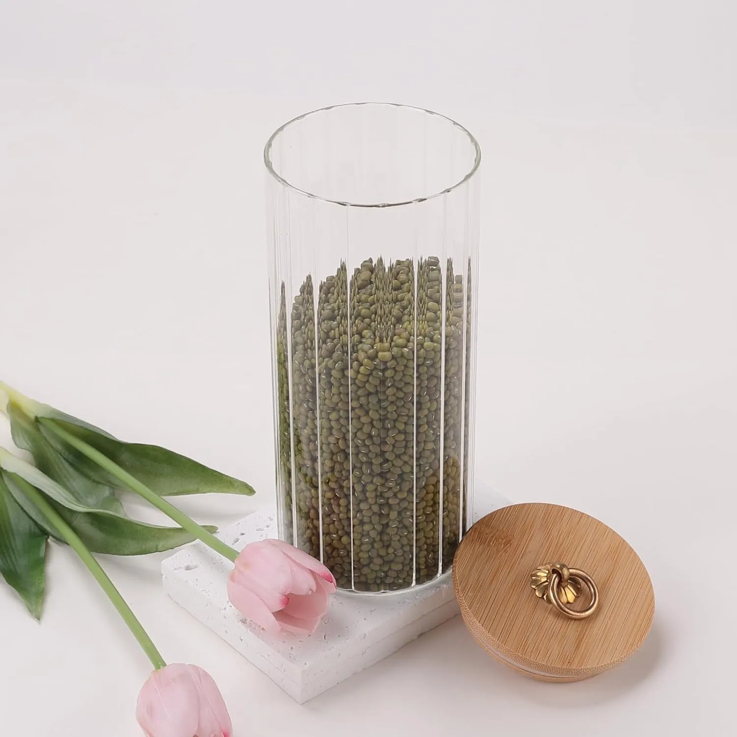 Homestic Borosilicate Glass Jar with Bamboo Lid | Kitchen Organizer Items & Storage | Multi-utility, Leakproof, Airtight Storage Jar for Cookies, Snacks, Tea, Coffee, Sugar | Set of 2 (1125ml)