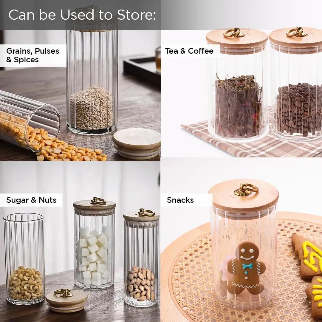 Homestic Borosilicate Glass Jar with Bamboo Lid | Kitchen Organizer Items & Storage | Multi-utility, Leakproof, Airtight Storage Jar for Cookies, Snacks, Tea, Coffee, Sugar | Set of 2 (1125ml)