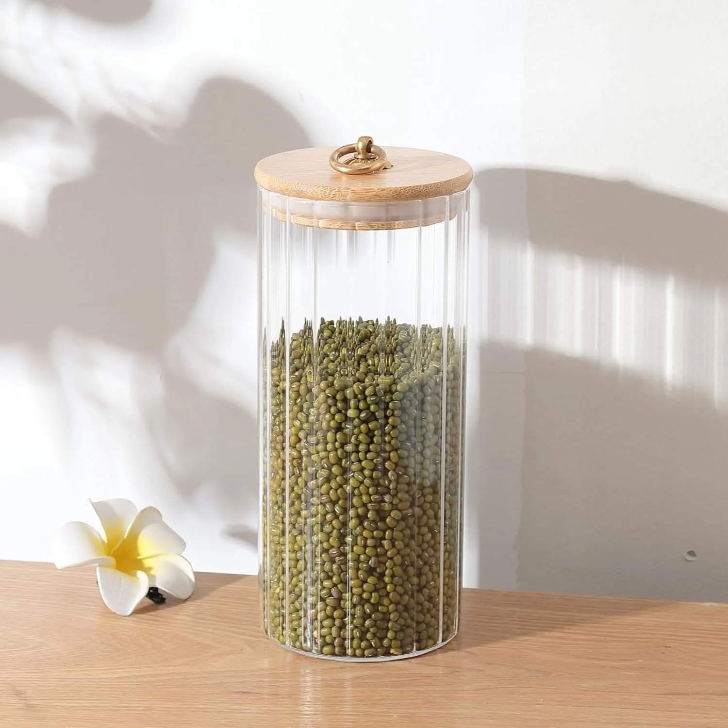 Homestic Borosilicate Glass Jar with Bamboo Lid | Kitchen Organizer Items & Storage | Multi-utility, Leakproof, Airtight Storage Jar for Cookies, Snacks, Tea, Coffee, Sugar | Set of 2 (1125ml)