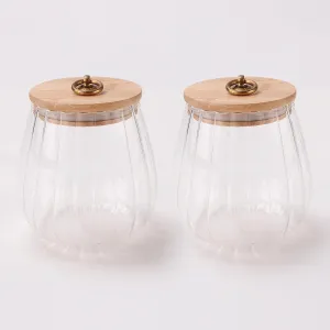 Homestic Borosilicate Glass Jar with Bamboo Lid | Kitchen Organizer Items & Storage | Multi-utility, Leakproof, Airtight Storage Jar for Cookies, Snacks, Tea, Coffee, Sugar | Set of 2 (830ml)