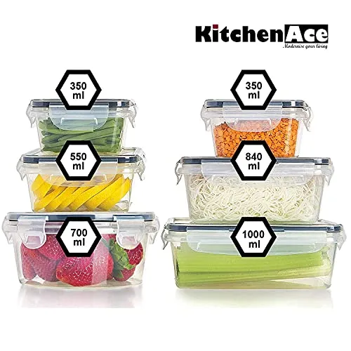 KITCHENACE,Modernise your living, Kitchen Containers Set, Fridge Storage Boxes, Plastic Containers for Kitchen Organizer, Kitchen Accessories Items for Storage Organizer, Snap-Seal (6-pc) Black