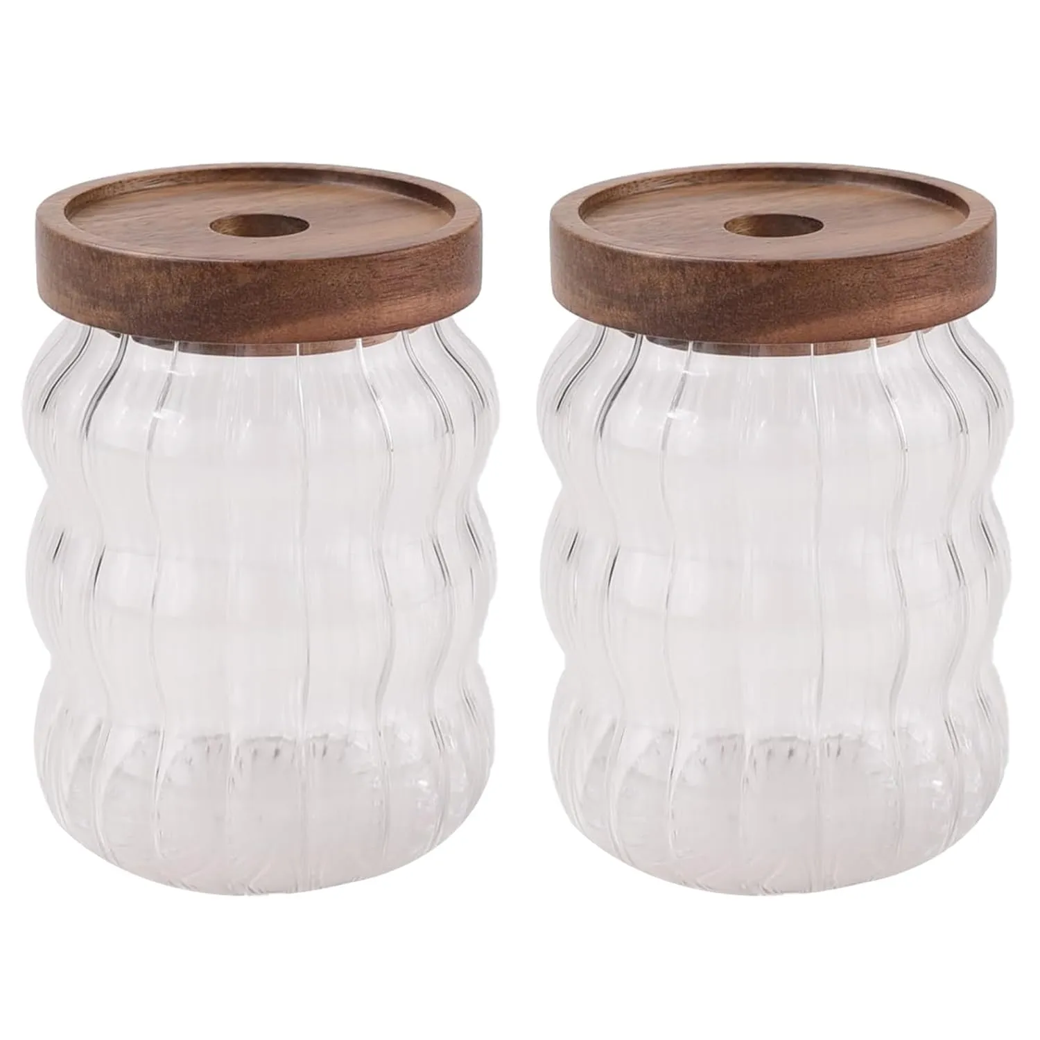 Kuber Industries Borosilicate Glass Jar with Bamboo Lid | Kitchen Organizer Items & Storage | Multi-utility, Leakproof, Airtight Storage Jar for Cookies, Snacks, Tea, Coffee, Sugar | Set of 2 (620ml)