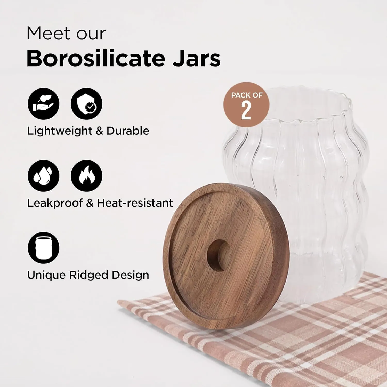 Kuber Industries Borosilicate Glass Jar with Bamboo Lid | Kitchen Organizer Items & Storage | Multi-utility, Leakproof, Airtight Storage Jar for Cookies, Snacks, Tea, Coffee, Sugar | Set of 2 (620ml)