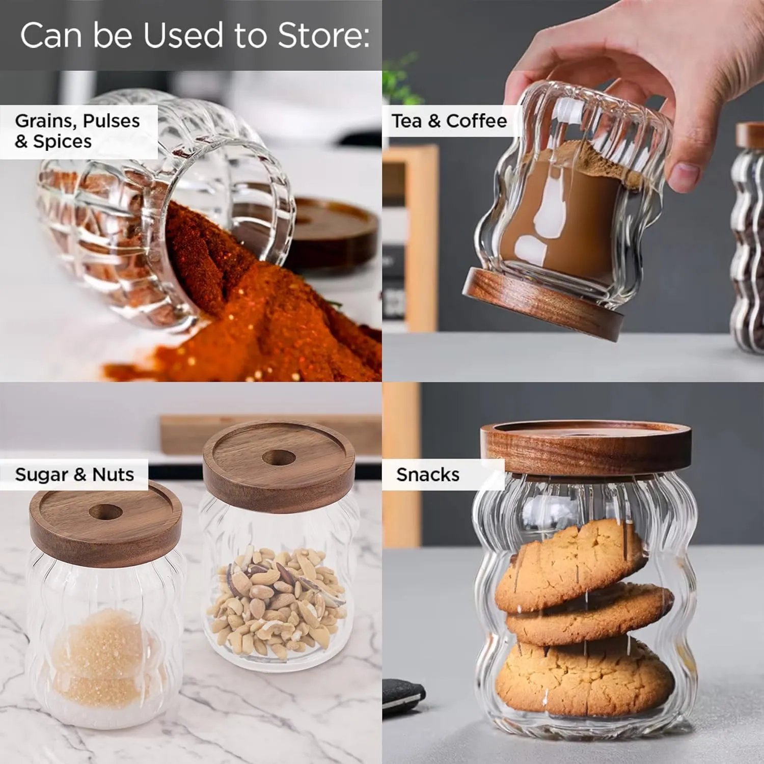 Kuber Industries Borosilicate Glass Jar with Bamboo Lid | Kitchen Organizer Items & Storage | Multi-utility, Leakproof, Airtight Storage Jar for Cookies, Snacks, Tea, Coffee, Sugar | Set of 2 (620ml)