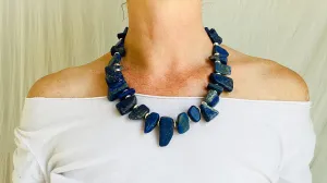 Lapis and Silver Beaded Necklace. Long. Old Beads.