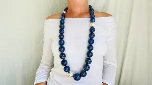 Lapis and Taxco Silver Beaded Long Necklace.