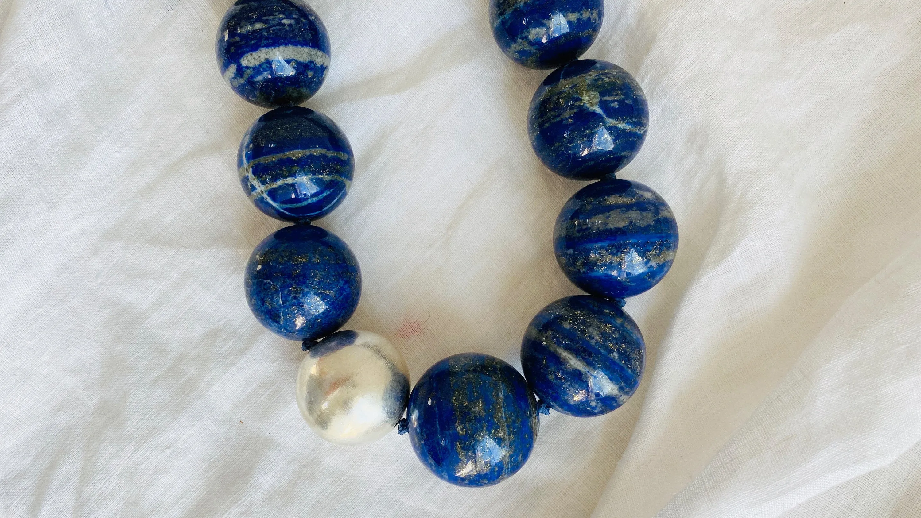 Lapis and Taxco Silver Beaded Long Necklace.